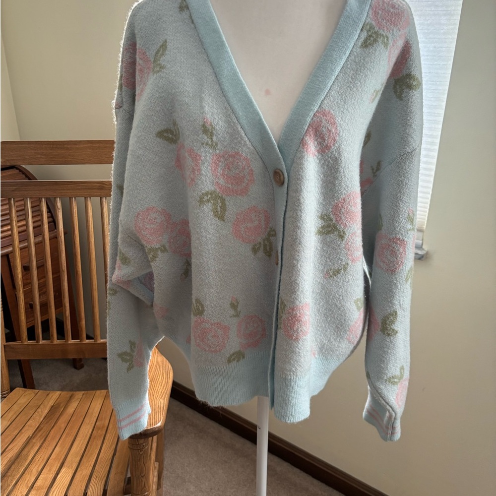Celebrity Pink Floral Cardigan - Light Blue and Pink